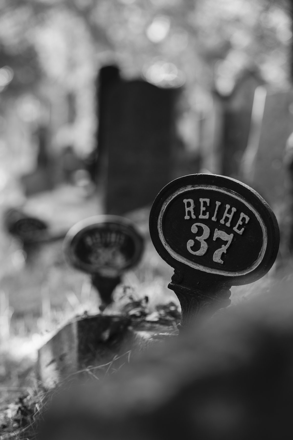 Gusseisernes Reihenschild ‚Reihe 37‘ am Zentralfriedhof